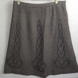 East 5th Women's 10 Brown Tweed Heather A Line Skirt Embroidered Detail